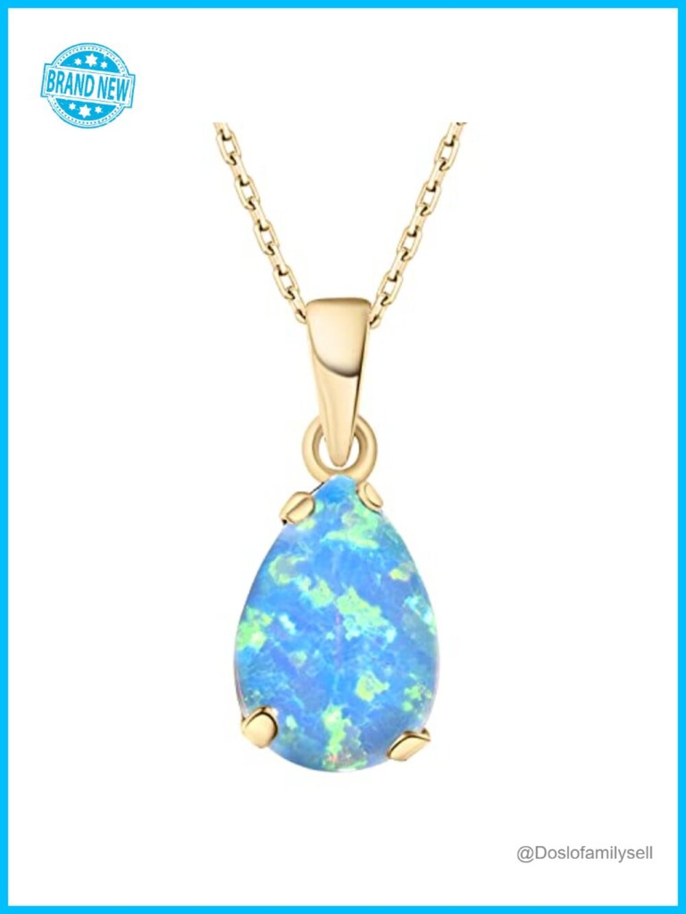 14K Gold Plated Silver Blue Opal Pendant Necklace October Birthstone